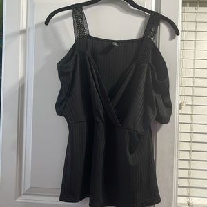 SHEIN LUNE Plus Cold Shoulder plain straps casual Ribbed Knit Tee 1XL Curve